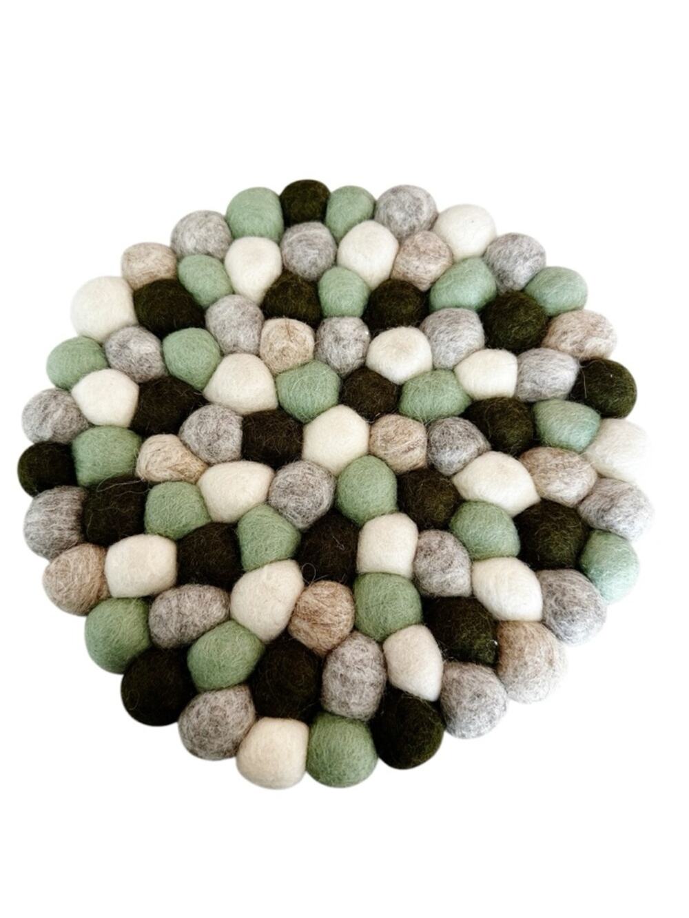 Thirstystone Felted Wool Pom Pom Ball Trivet Green Tan Oatmeal